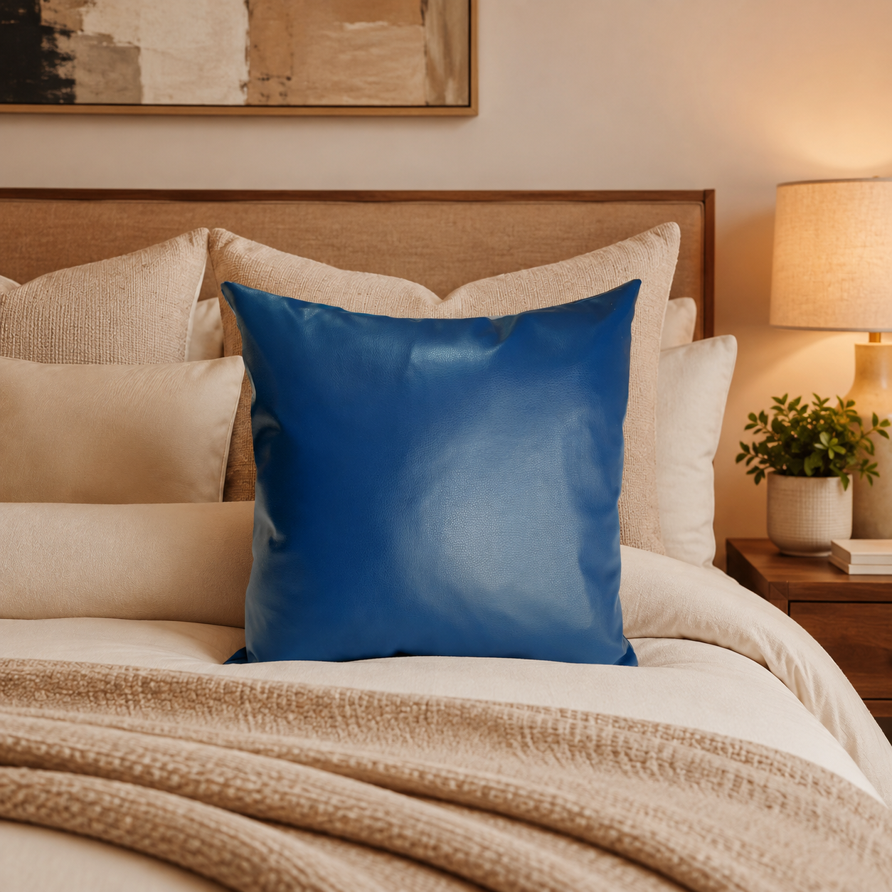 Cojin Decorativo EcoCuero Azul 45x45 Relleno-2