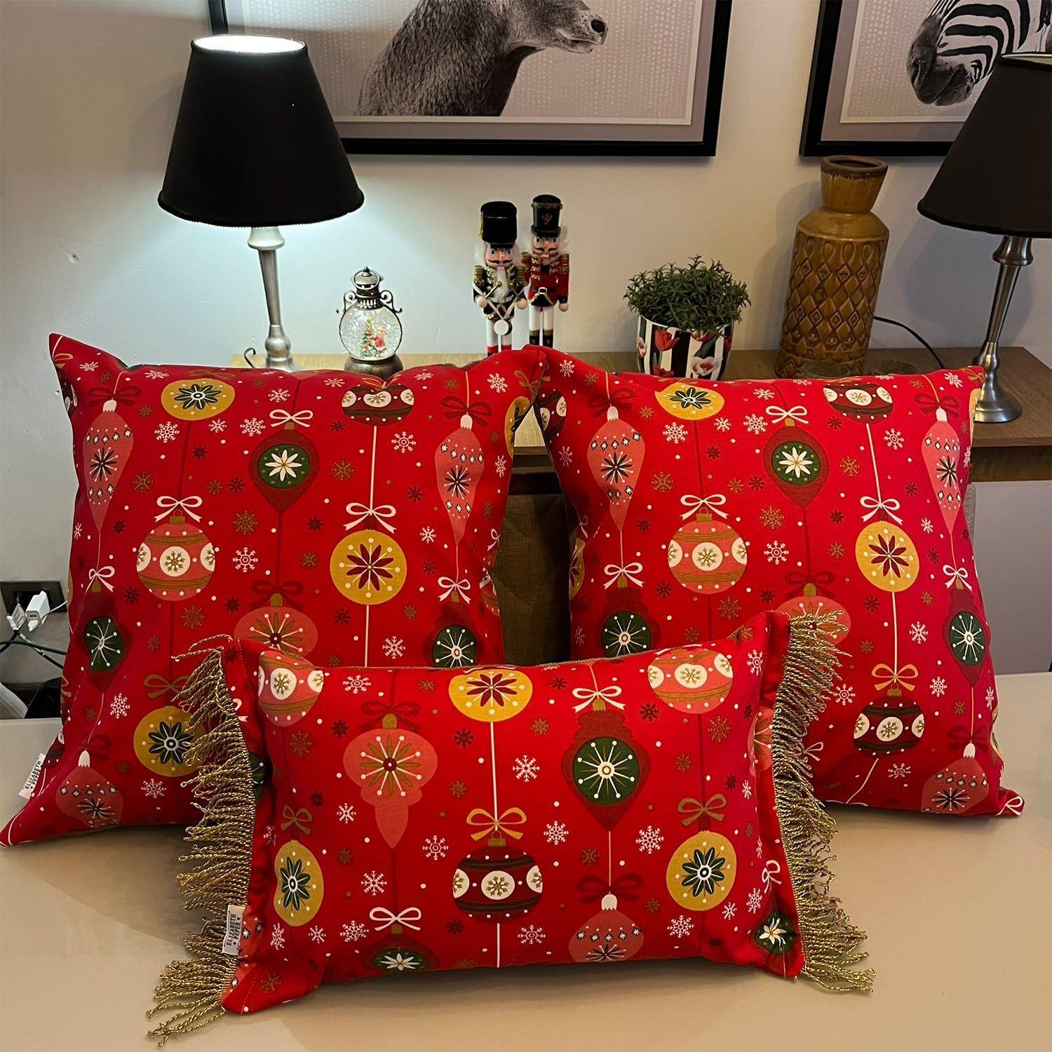 Funda Cojin Decorativo Diseño Festivo Rojo 50x30-1