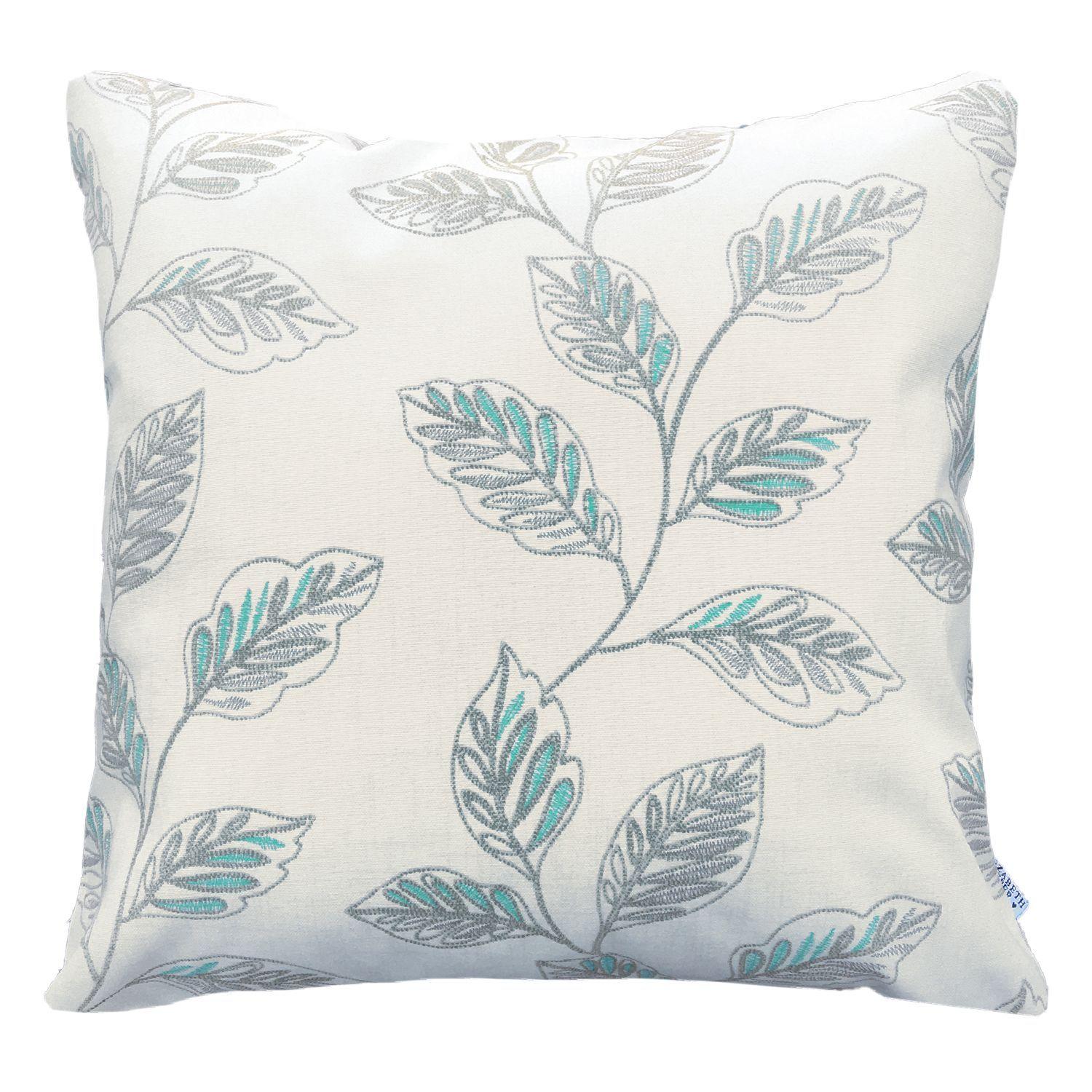 FUNDA COJIN DECORATIVO DISEÑO HOJAS TURQUESA Y BEIGE 50X50-0