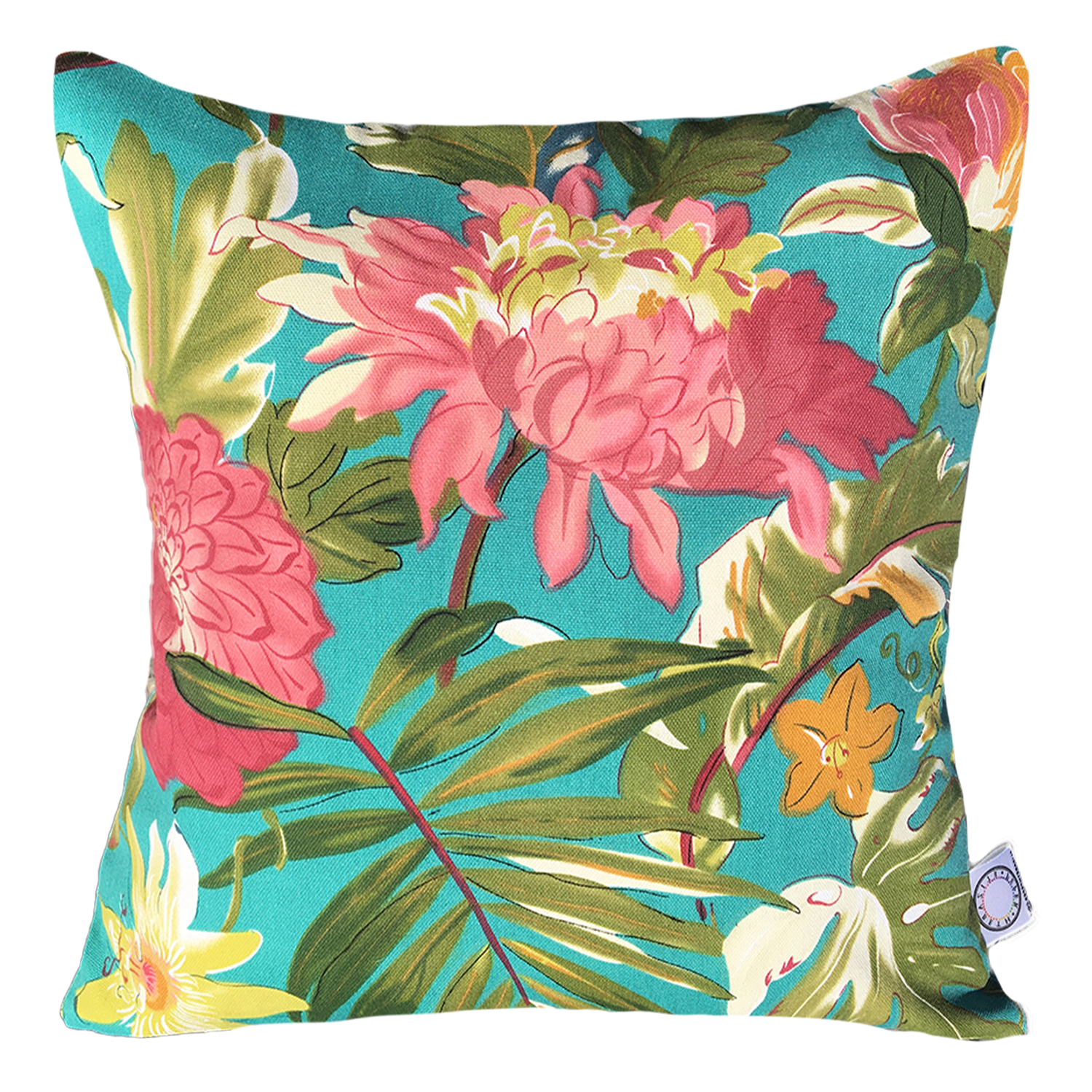COJIN DECORATIVO DISEÑO FLORES TURQUESA 45X45 RELLENO-0