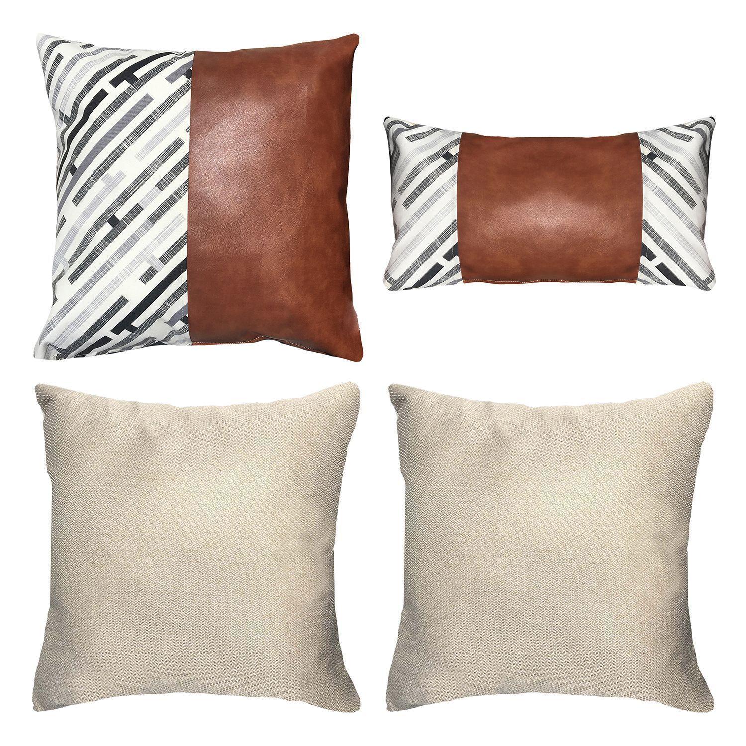 PACK 4 FUNDAS COJIN DECORATIVO ECOCUERO NEGRO CAFE 50X50-0