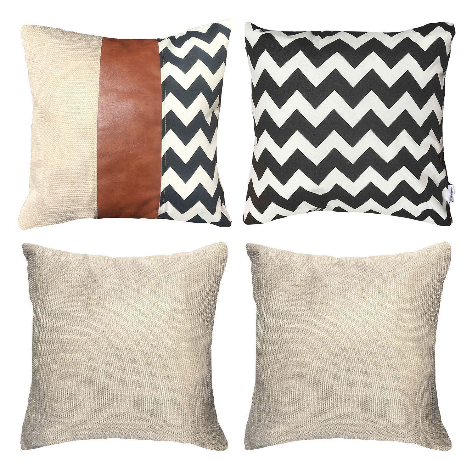 PACK 4 COJINES DECORATIVOS ECOCUERO ZIGZAG NEGRO 50X50-0