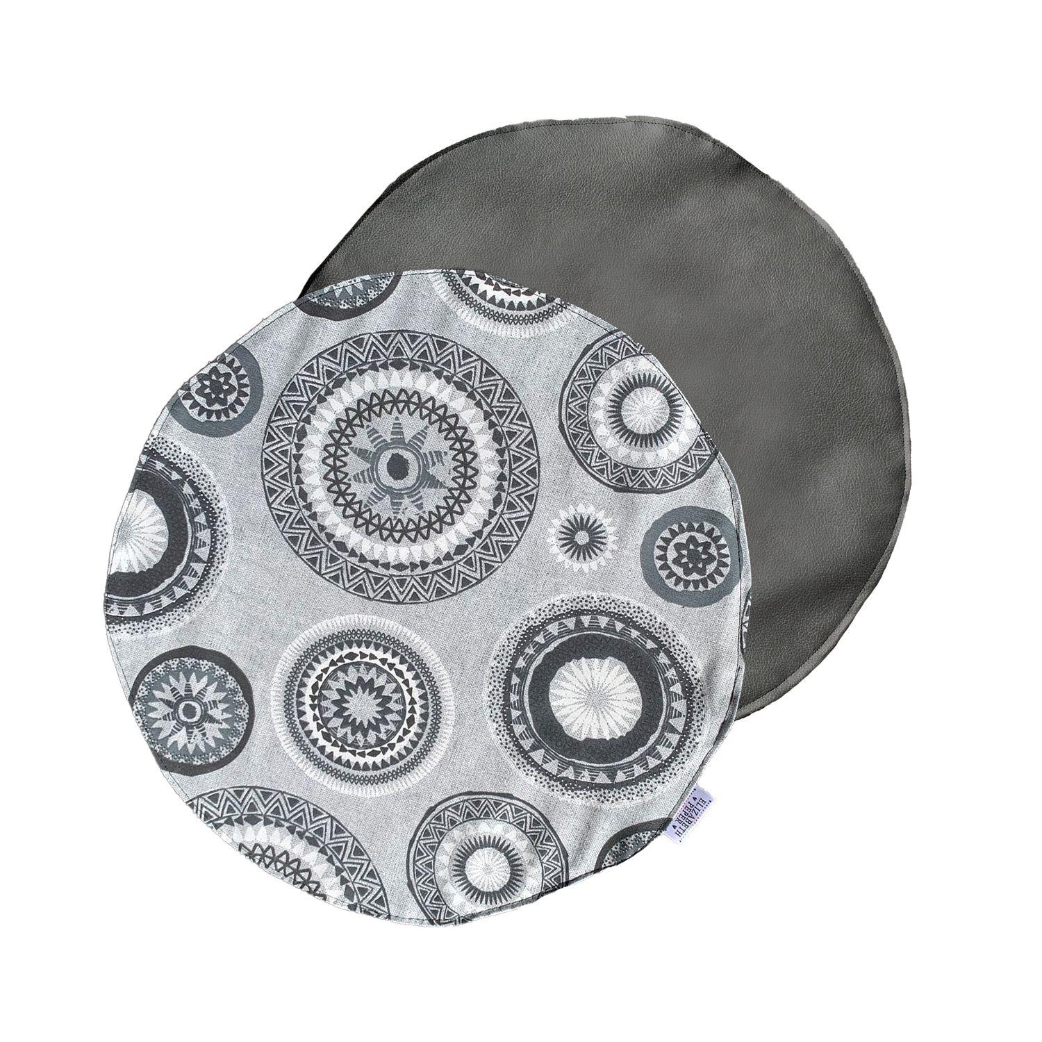 Individuales De Tela Reversibles Mandalas Negro Circular 6 u-0