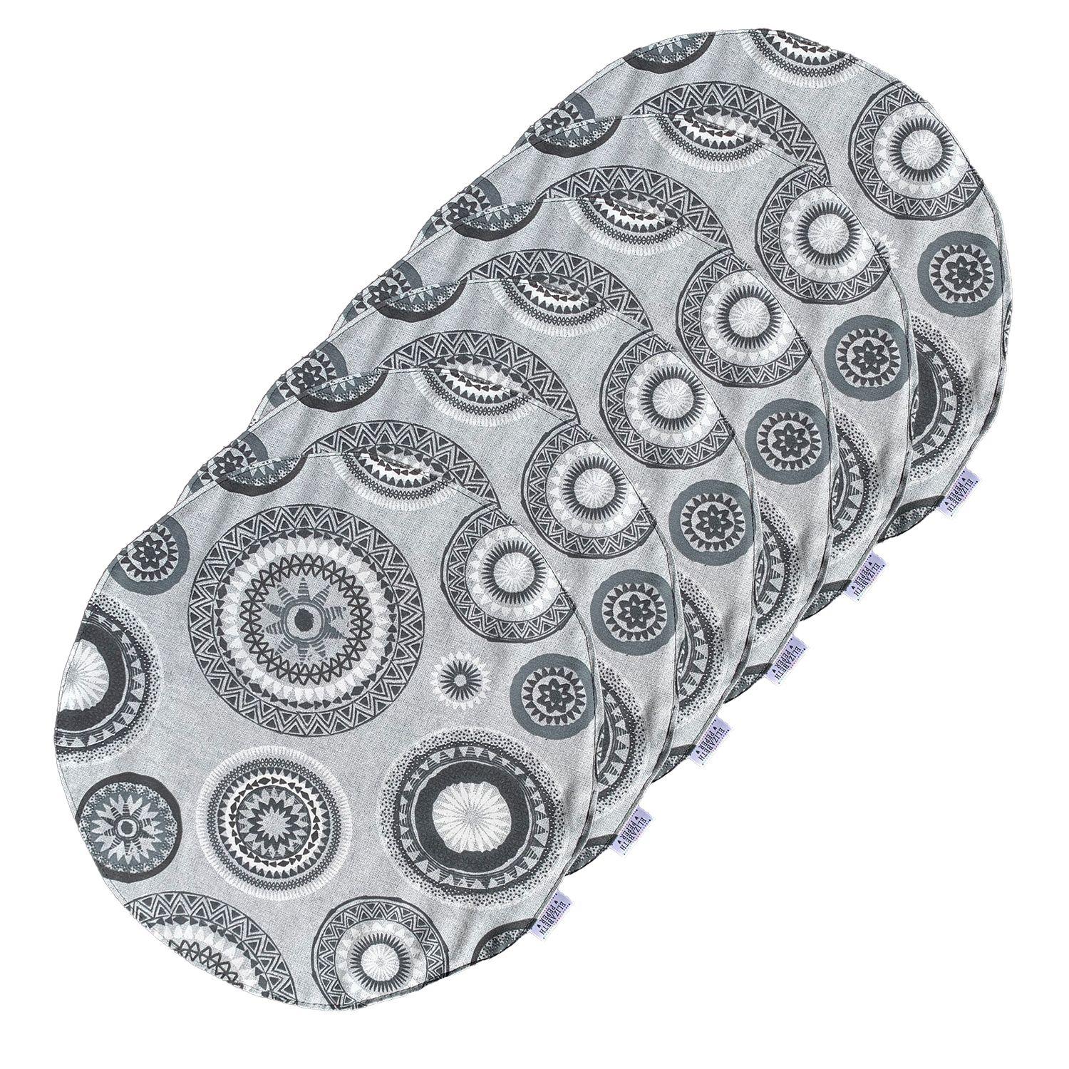 Individuales De Tela Reversibles Mandalas Negro Circular 6 u-3