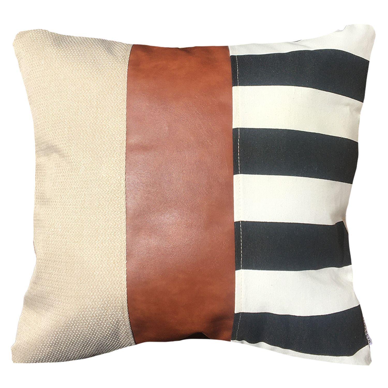 Funda Cojin Decorativo EcoCuero Rayas Blanco y Negro 45x45-0