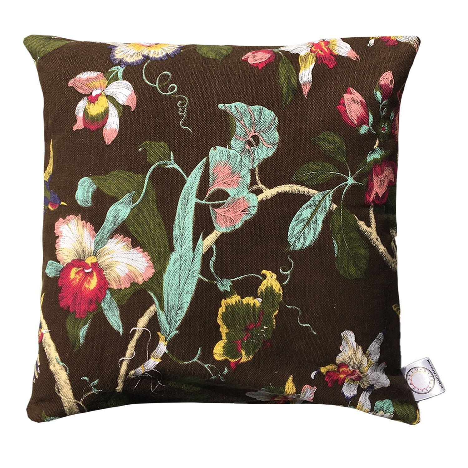 COJIN DECORATIVO DISEÑO CAFÉ OSCURO CON AVES TURQUESA 50x50 RELLENO-0