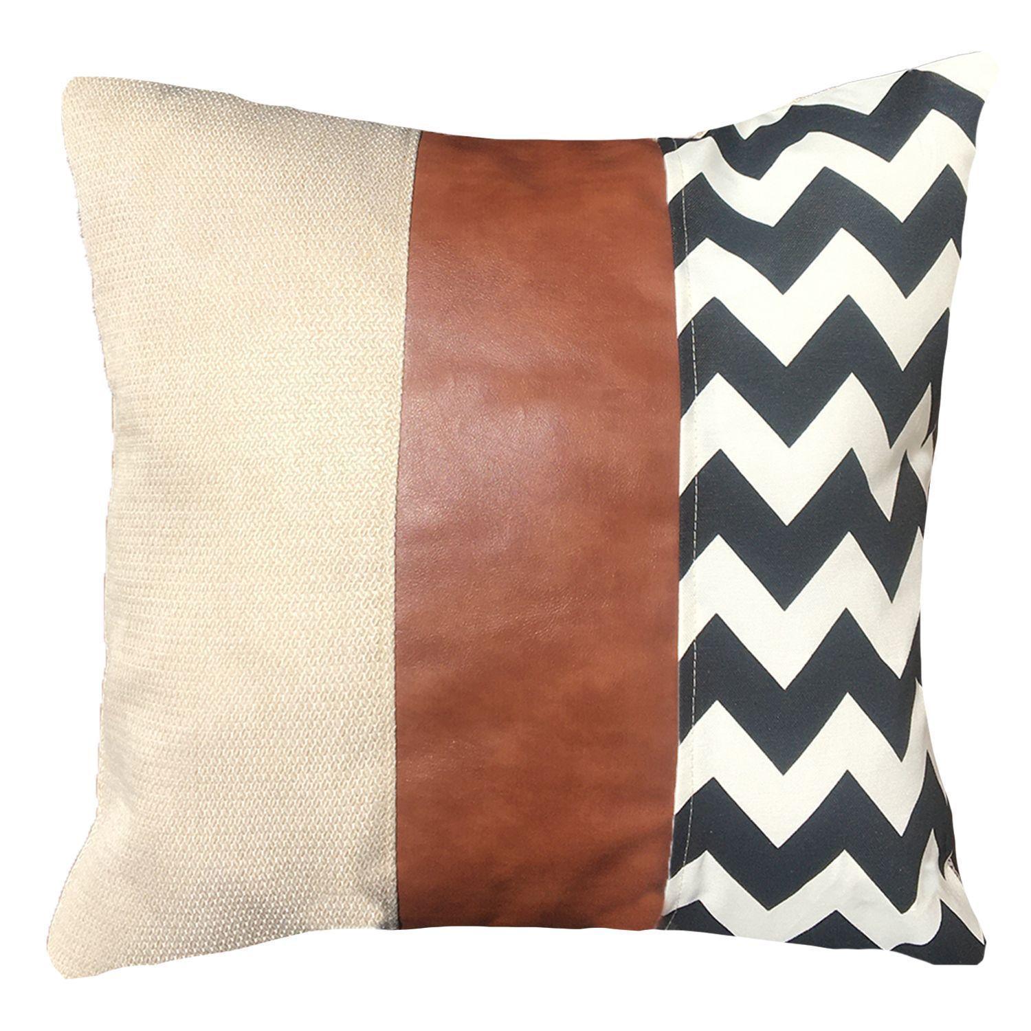 PACK 4 FUNDAS COJIN DECORATIVO ECOCUERO ZIGZAG NEGRO 45X45-1
