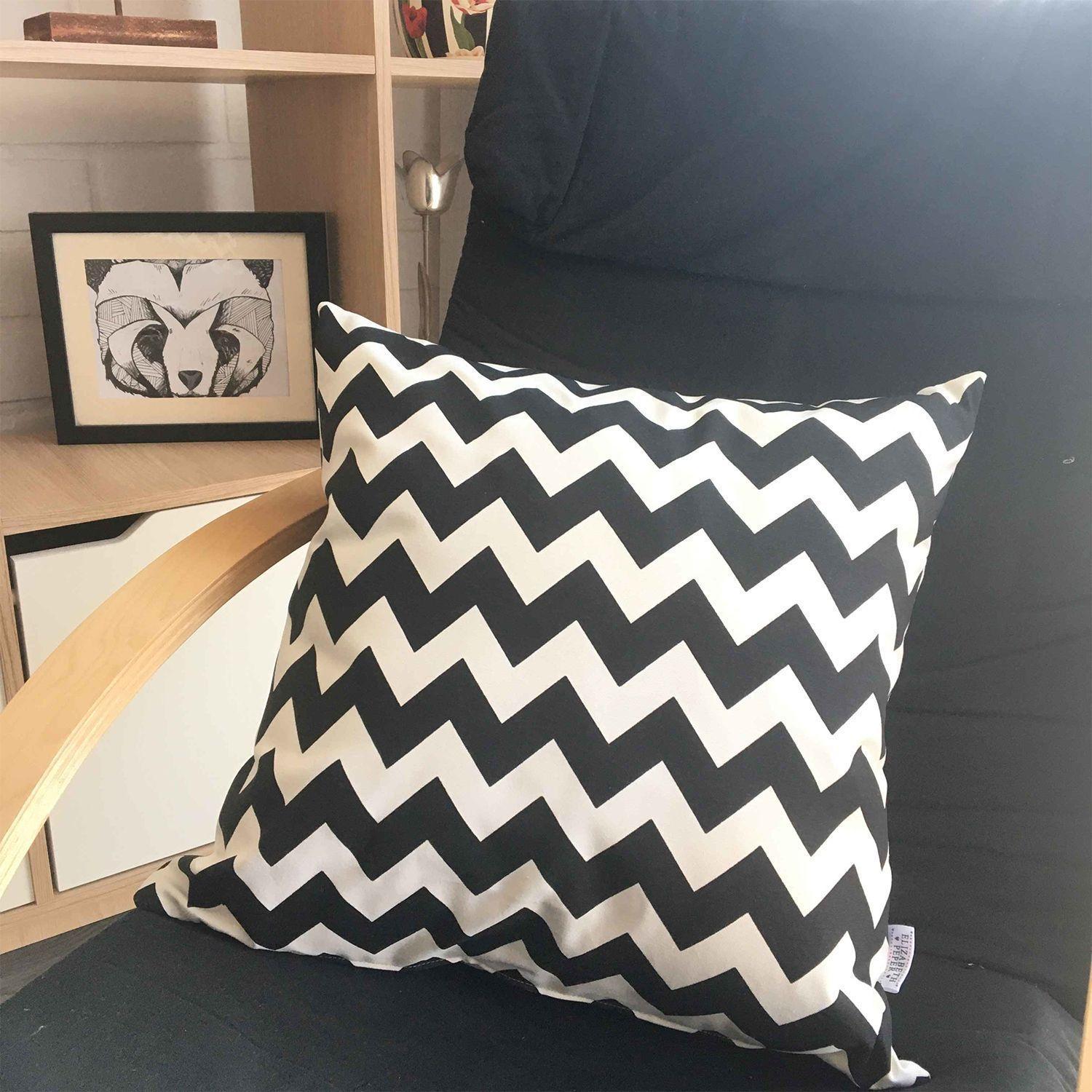 PACK 4 FUNDAS COJIN DECORATIVO ECOCUERO ZIGZAG NEGRO 45X45-6