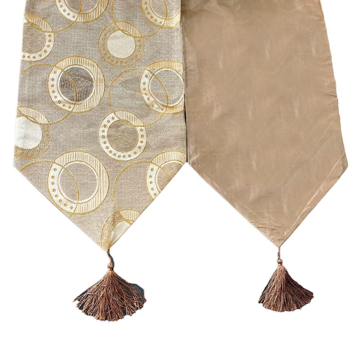 Camino De Mesa Con Diseño Dorado Beige 180x33 cm-2