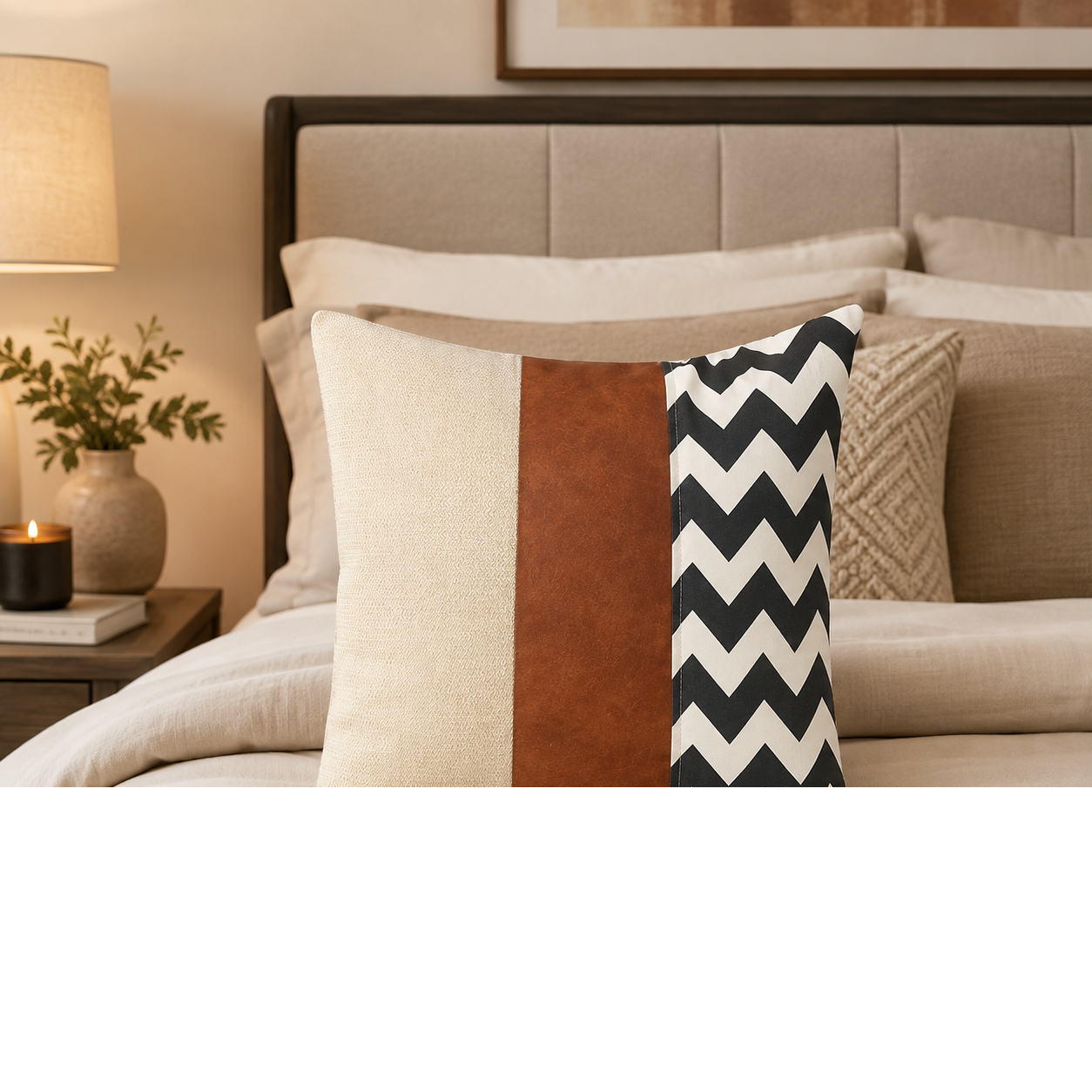 Funda Cojin Decorativo EcoCuero ZigZag Blanco y Negro 60x60-2