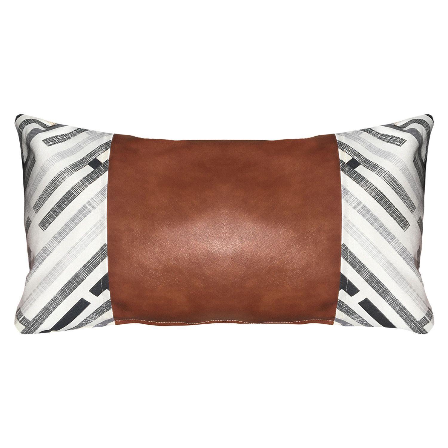 COJIN DECORATIVO ECOCUERO GRIS Y BEIGE 50X30 RELLENO-0