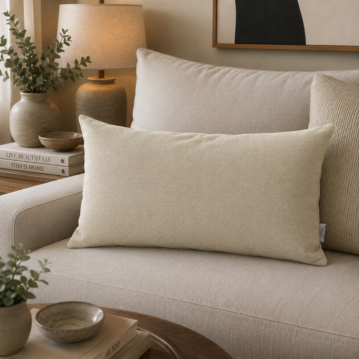Cojín Decorativo diseño Lino Beige Tokyo 60x40 Relleno-1