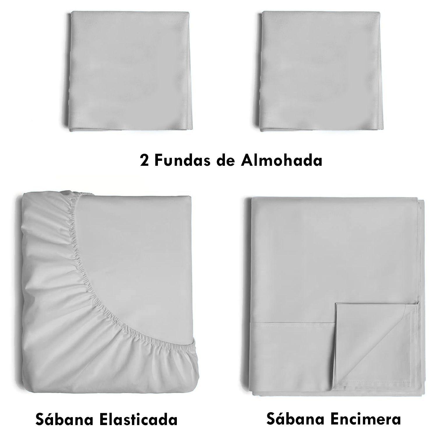 Juego de Sábanas 144 Hilos Gris 50/50 Polycotton 1.5 Plazas-4