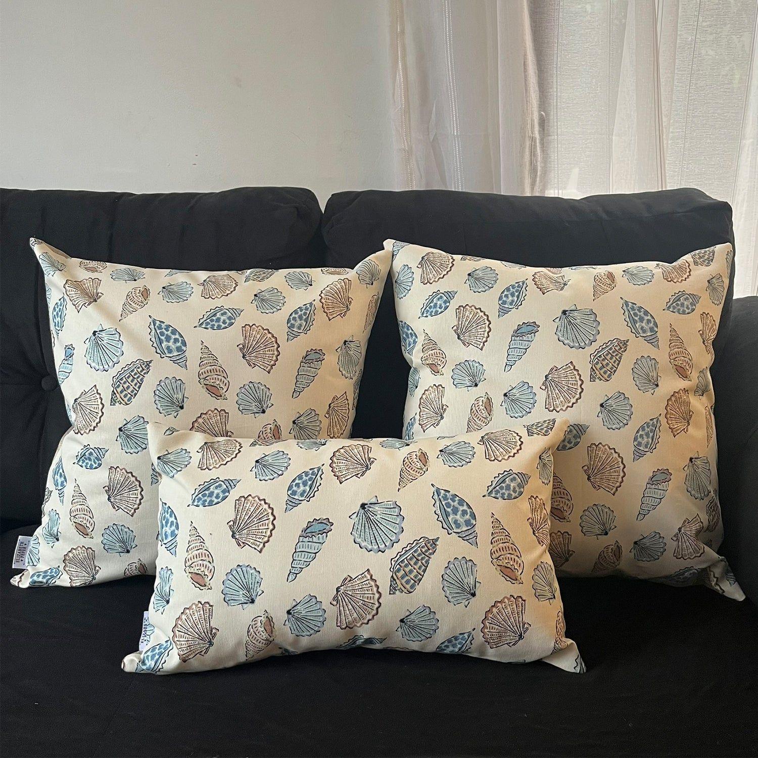 Cojin Decorativo Diseño Caracoles Azul 60x60 Relleno-1