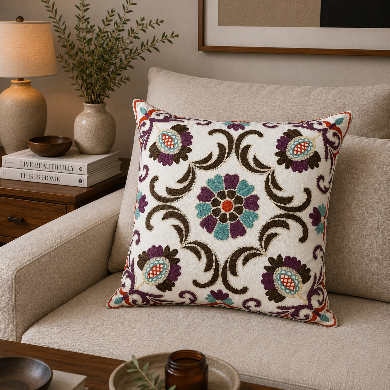 Funda Cojin Decorativo Diseño Jaipur Morado 45x45-1