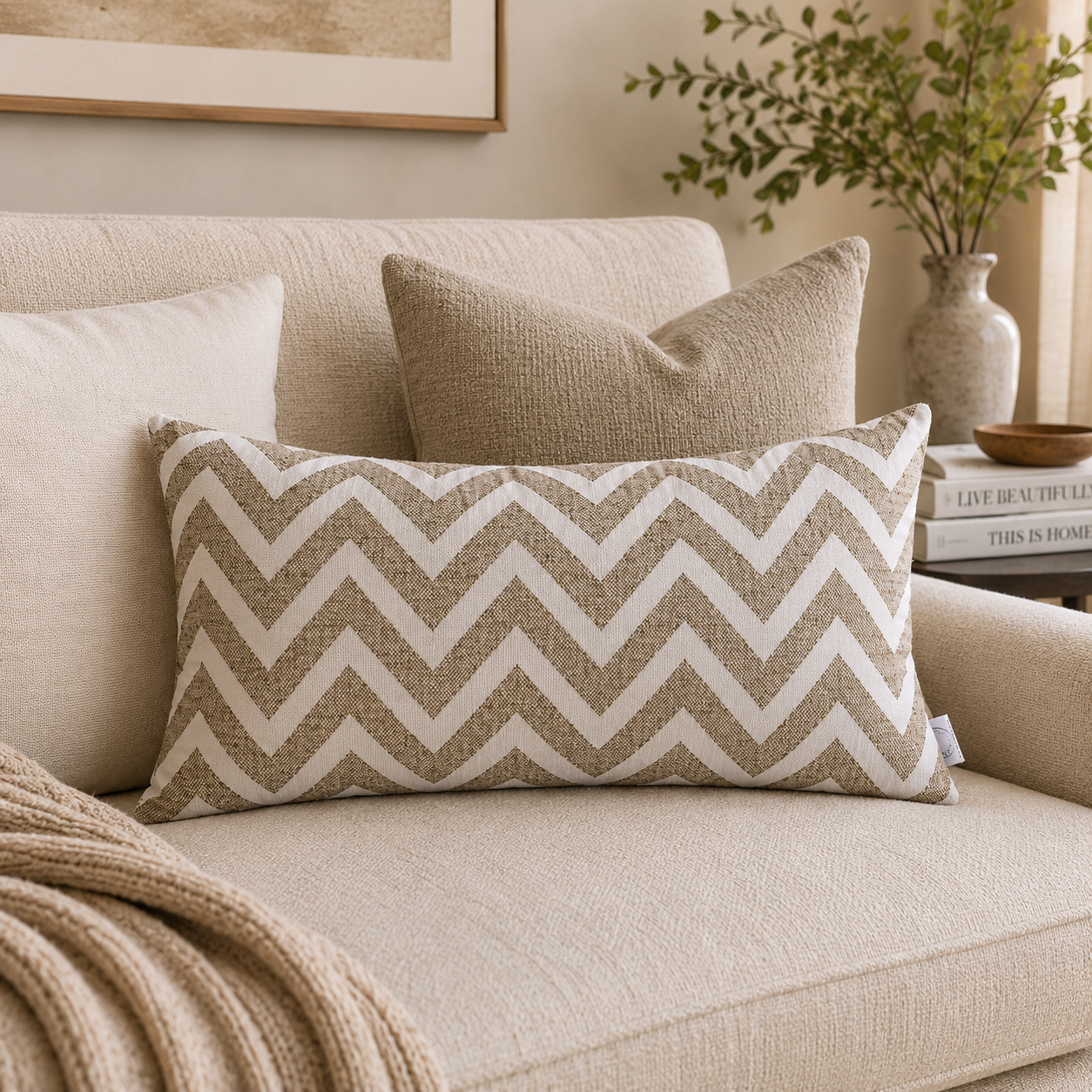 FUNDA COJIN DECORATIVO DISEÑO ZIGZAG CREMA 50X30-1