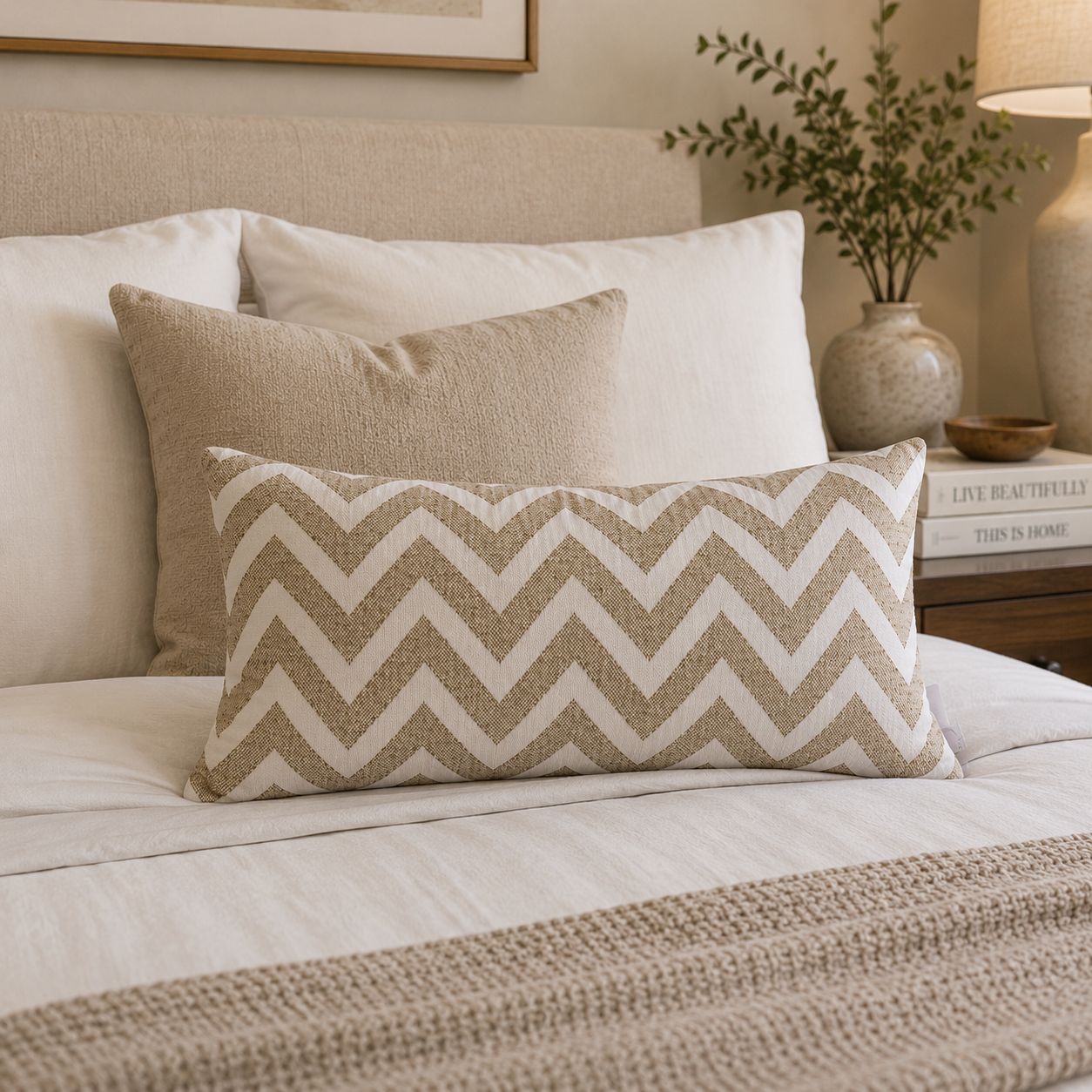 FUNDA COJIN DECORATIVO DISEÑO ZIGZAG CREMA 50X30-2