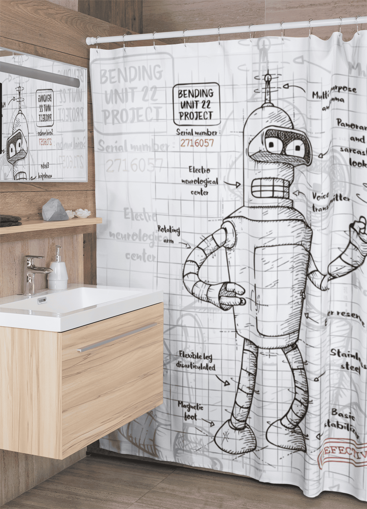 Cortina de baño textil "Bender Futurama"-0