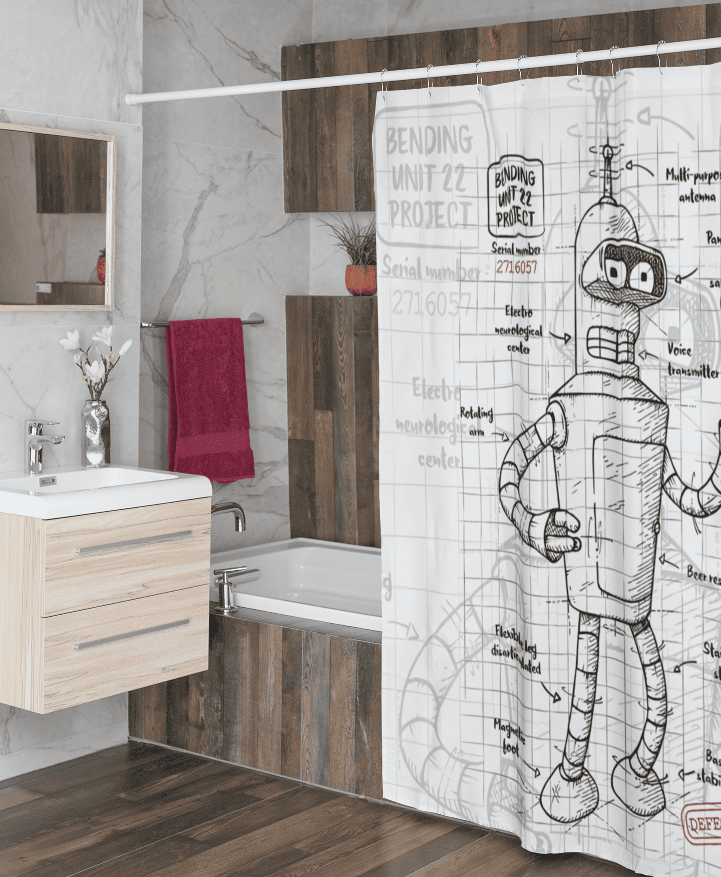 Cortina de baño textil "Bender Futurama"-1