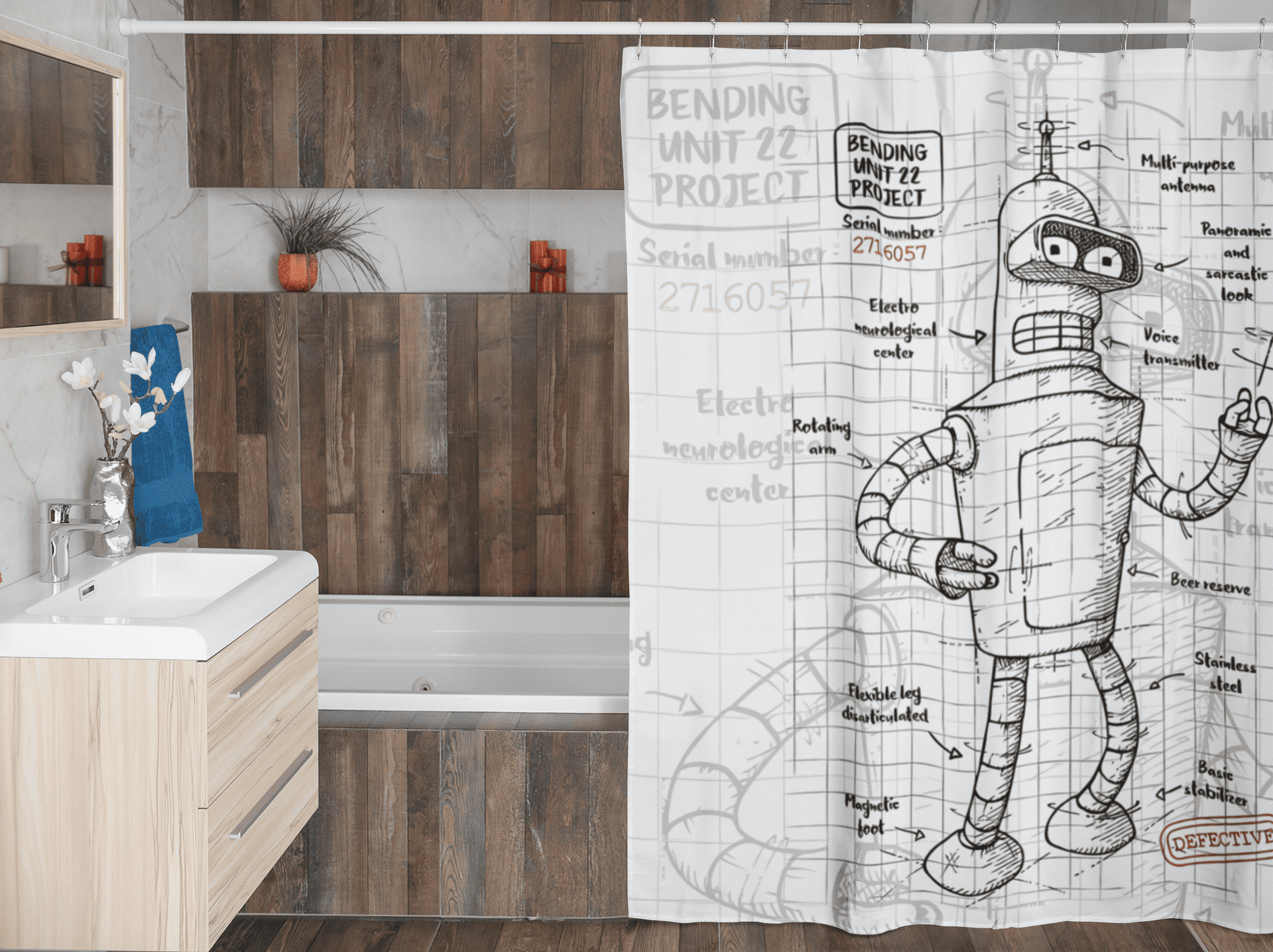 Cortina de baño textil "Bender Futurama"-5