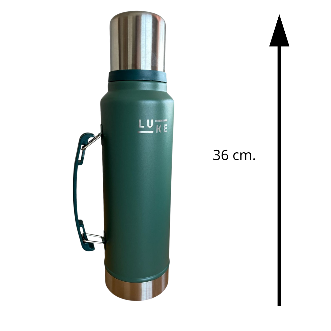 Termo Acero Inoxidable Color Verde 1.3 L Genérico manilla plegable-5