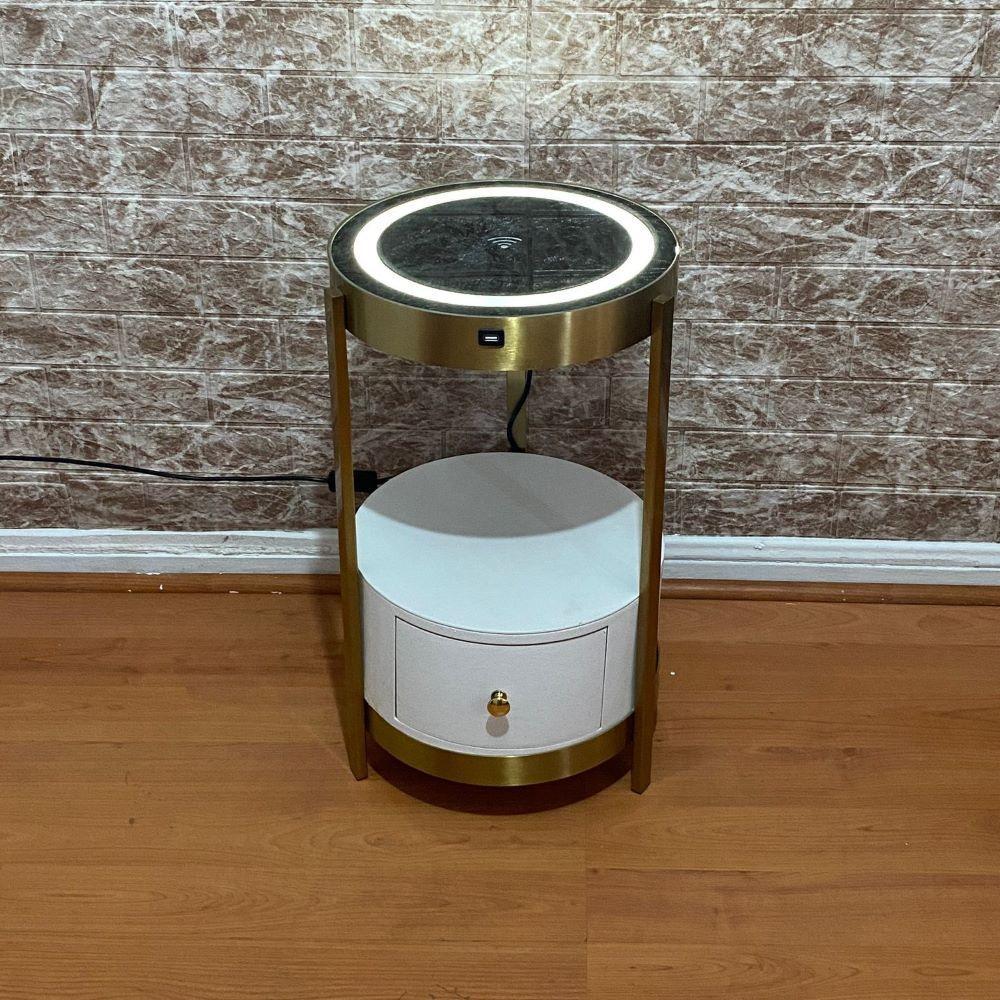 Mesa de Luz Inteligente con Carga Inalámbrica, Luz LED y Puerto USB-2