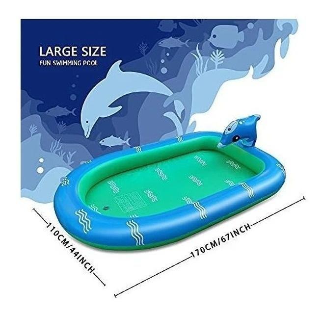 Piscina Inflable 170x110x45cm Dino Delfin Lanza Chorro Agua-1
