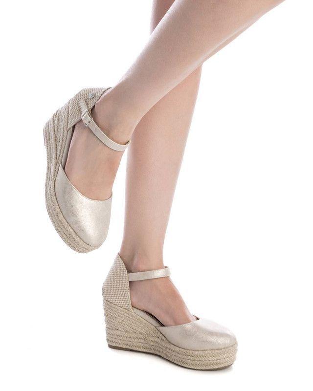 Sandalia Taco Mujer REFRESH 172782 Yute Metalizada Dorado-1