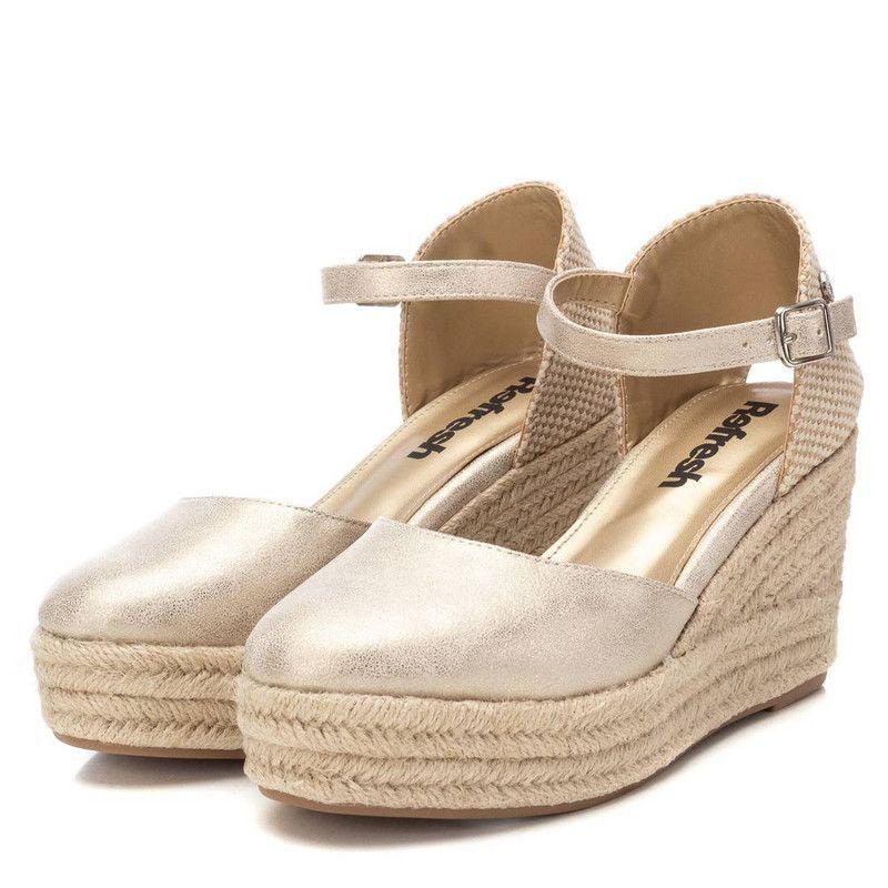 Sandalia Taco Mujer REFRESH 172782 Yute Metalizada Dorado-4