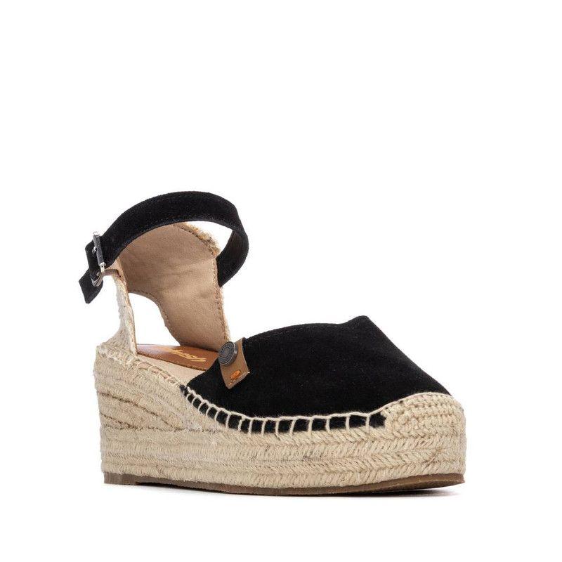 Sandalia Mujer Taco Cuero REFRESH 175235 Yute Negro-1