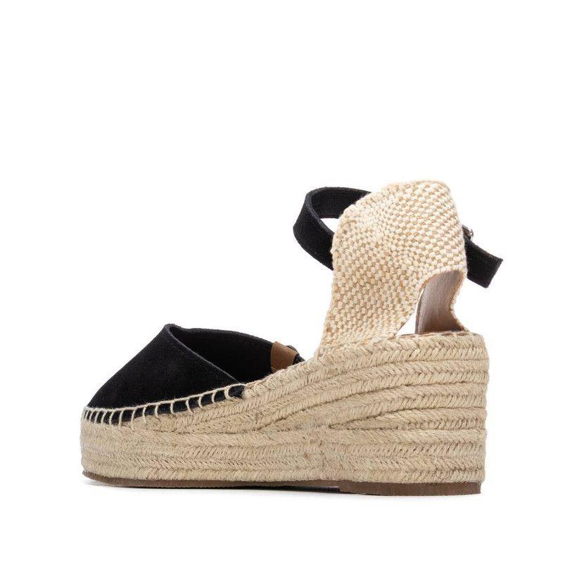Sandalia Mujer Taco Cuero REFRESH 175235 Yute Negro-2