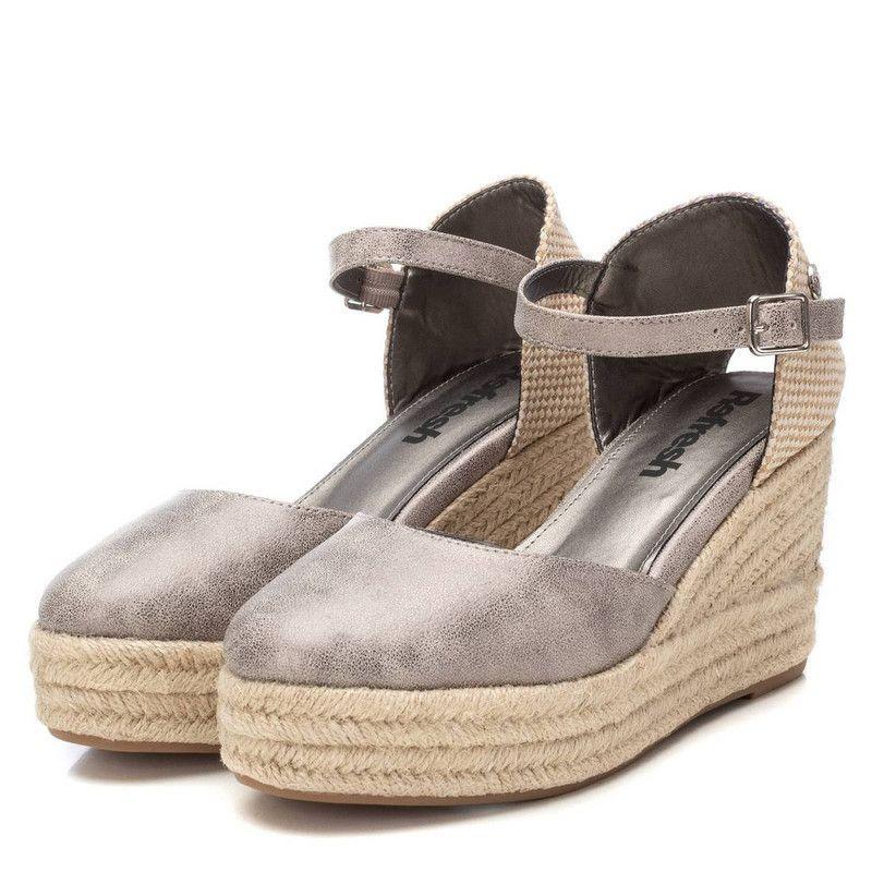 Sandalia Taco Mujer REFRESH 172782 Yute Metalizada Plomo-4
