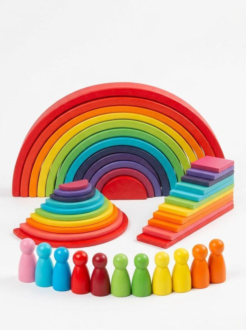Set de Bloques de Construcción de Madera  Arcoíris Montessori 4 en 1-0