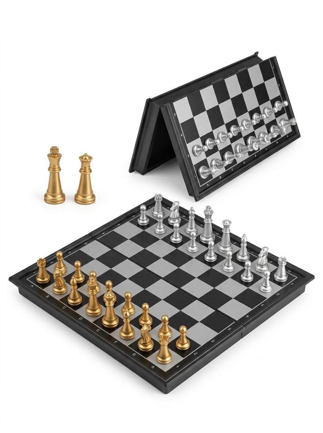 Ajedrez Magnético de Lujo Dorado y Plateado – 25 cm²-0