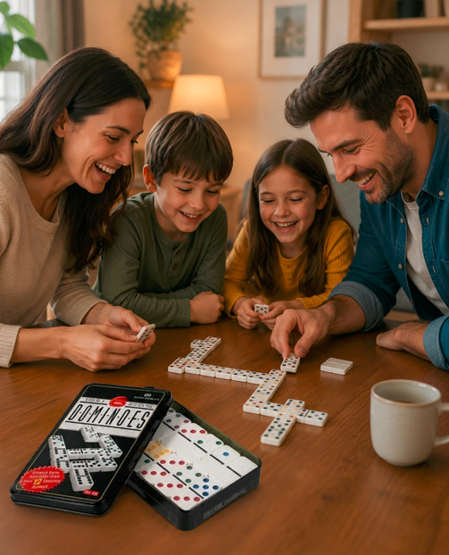 Juego de Dominó Clásico Caja Metálica 28 Piezas – Juego de Mesa Familiar-2