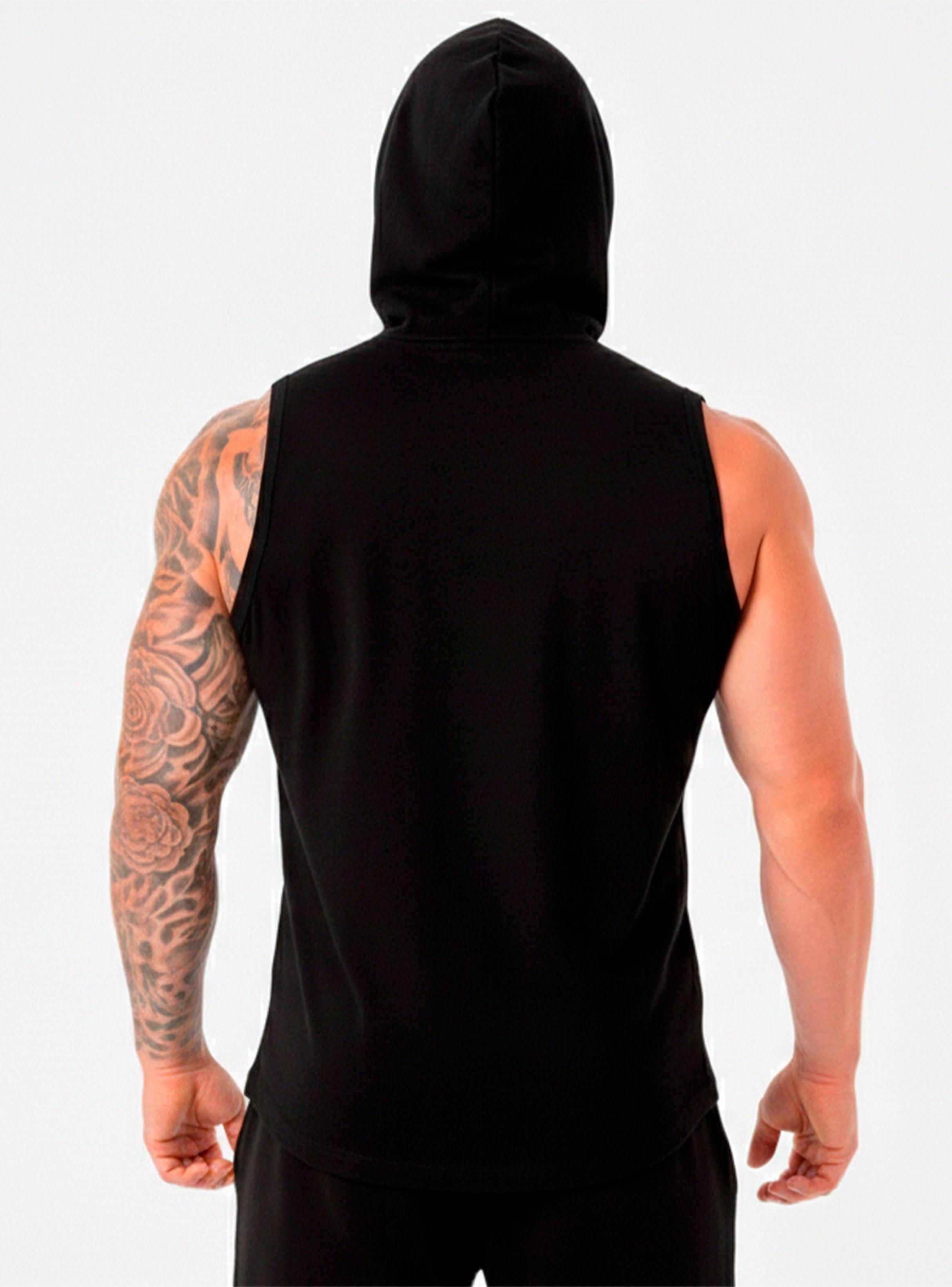 Polera Musculosa Deportiva Boxeo Sin Mangas Con Capucha / Negro-4