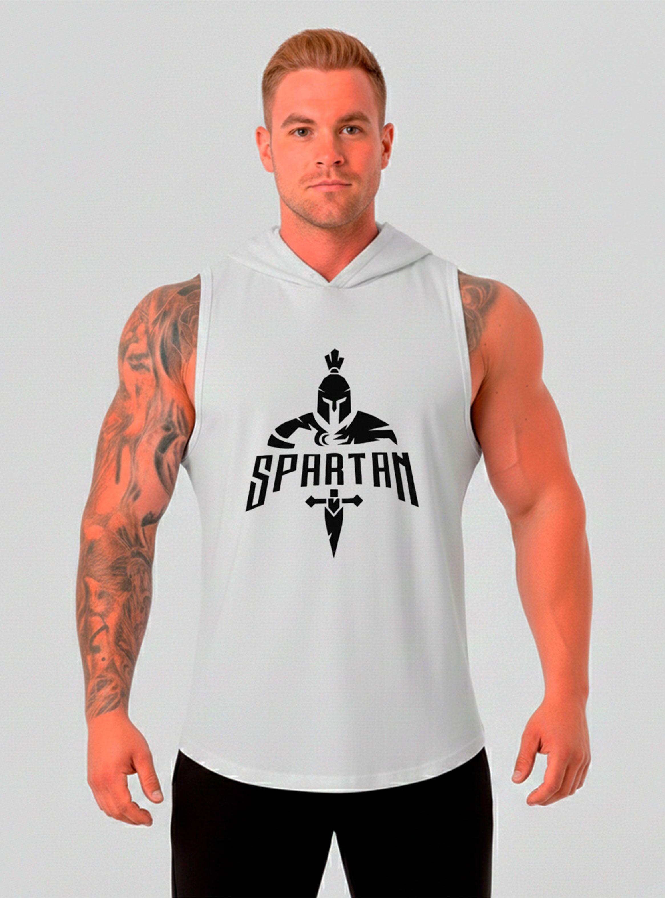 Polera Musculosa Spartan Blanco con Capucha Diseño Deportivo-1