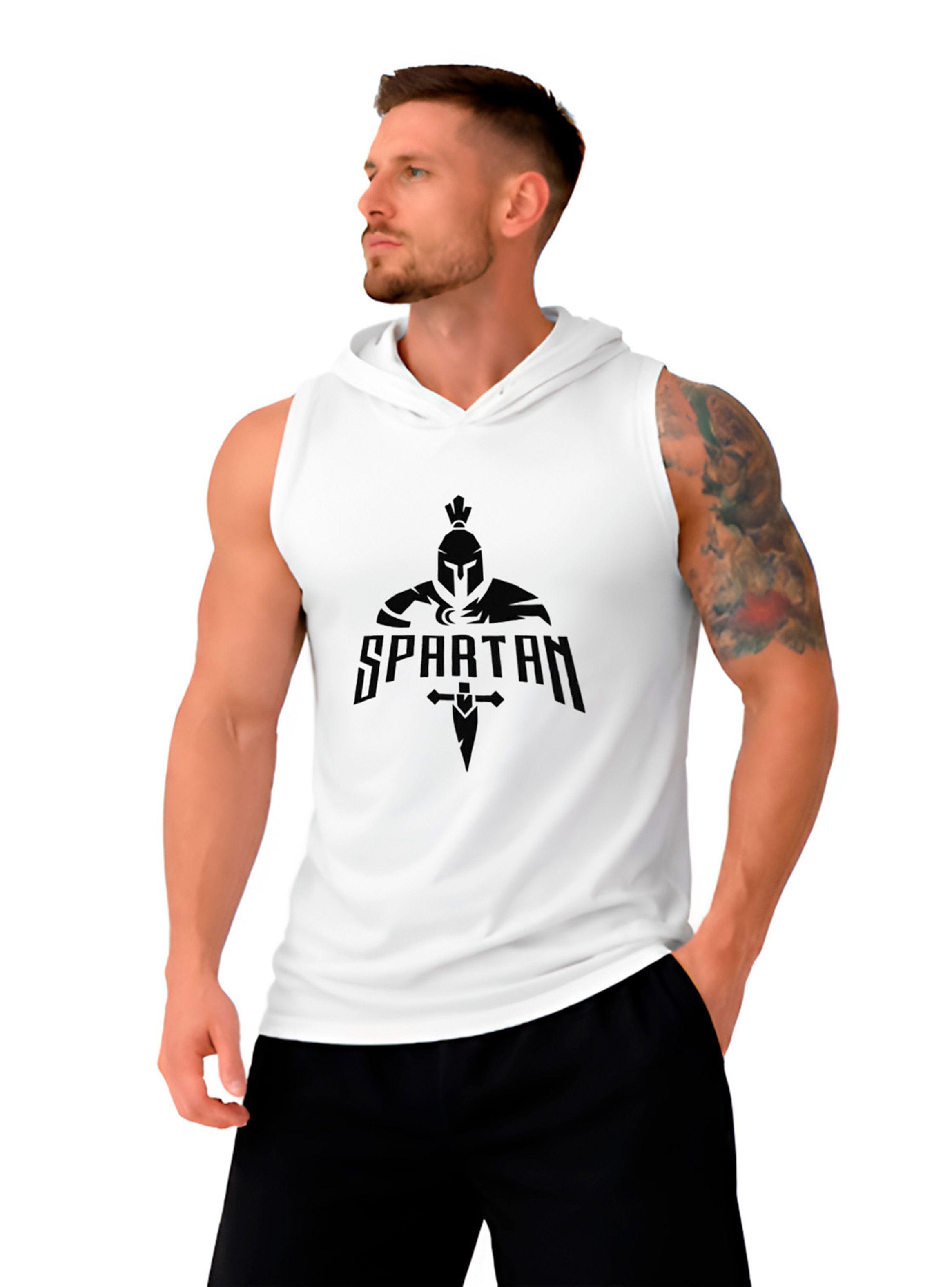 Polera Musculosa Spartan Blanco con Capucha Diseño Deportivo-3