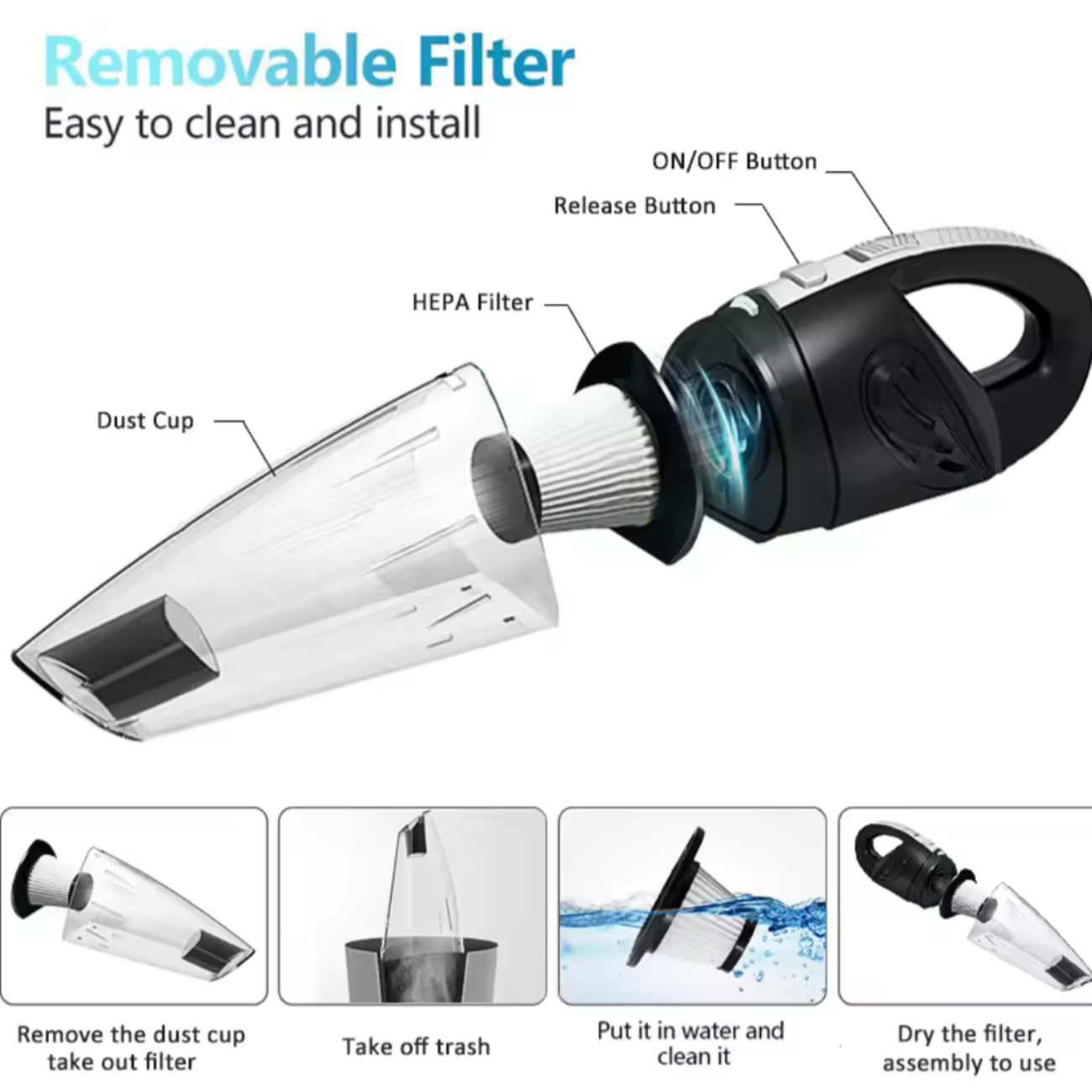 Aspiradora Portátil  Inalámbrica Auto-hogar Potencia 120w-5
