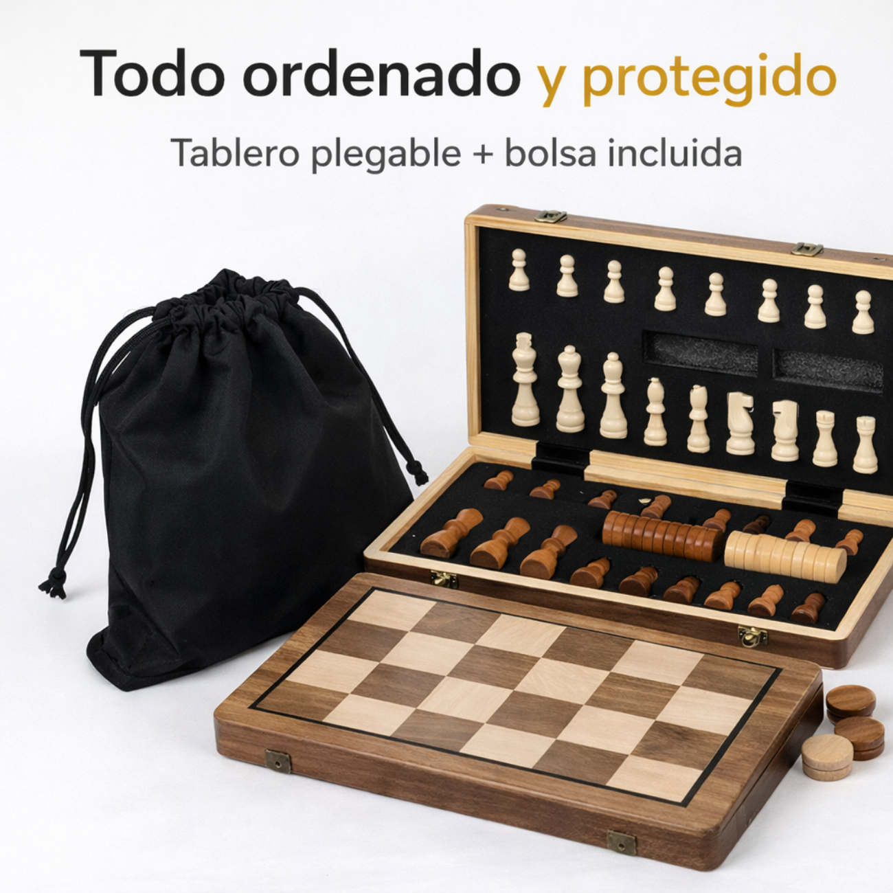 Juego Ajedrez y Damas 2 en 1 Magnético de Madera Premium -2