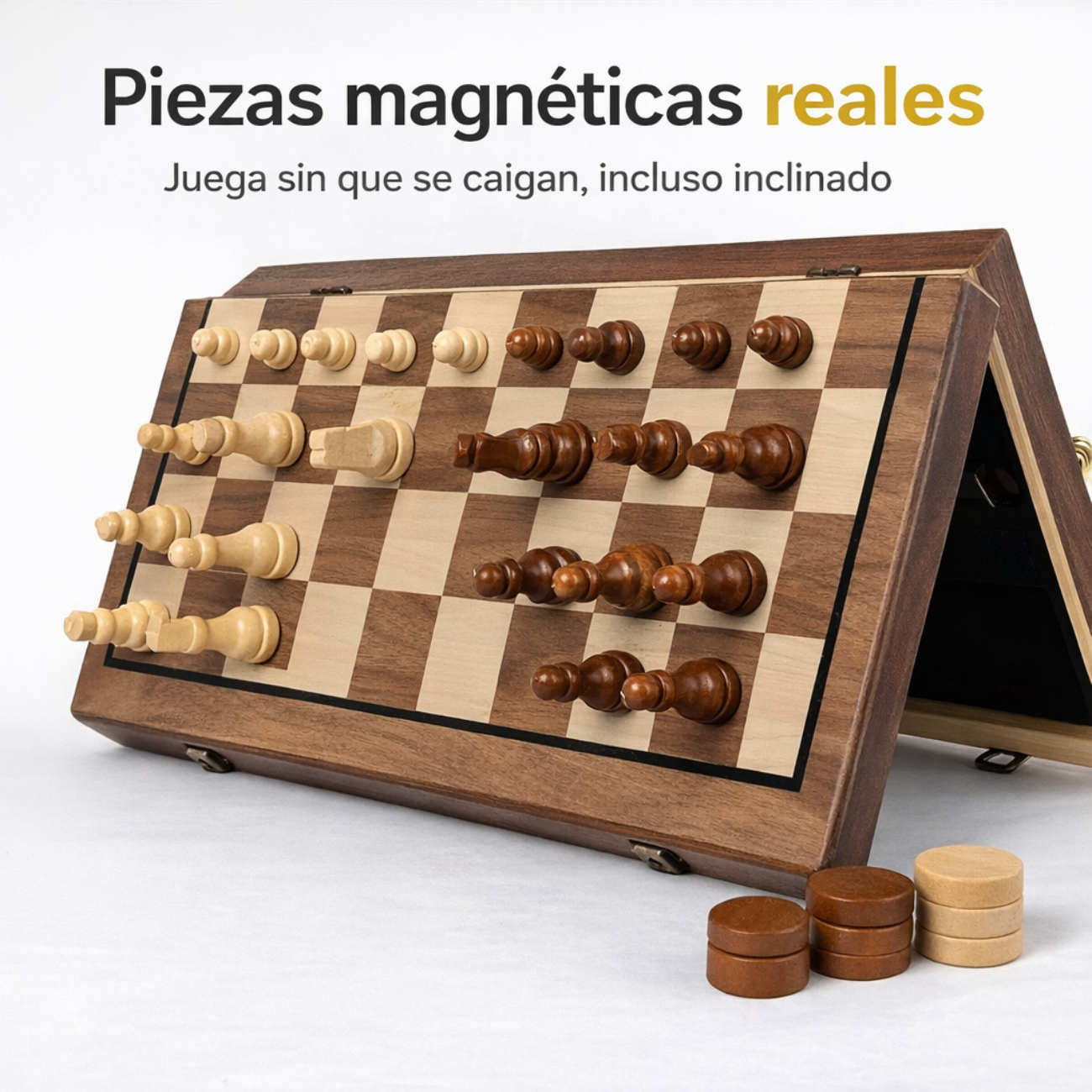 Juego Ajedrez y Damas 2 en 1 Magnético de Madera Premium -4