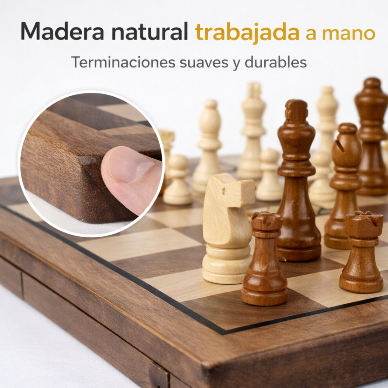 Juego Ajedrez y Damas 2 en 1 Magnético de Madera Premium -5