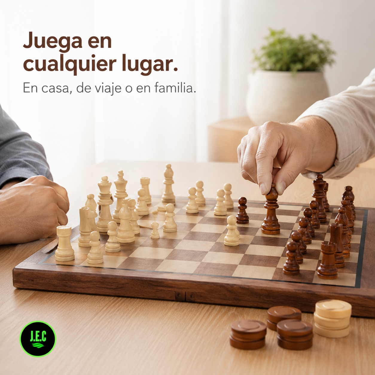 Juego Ajedrez y Damas 2 en 1 Madera Natural 39cm Magnetico-4