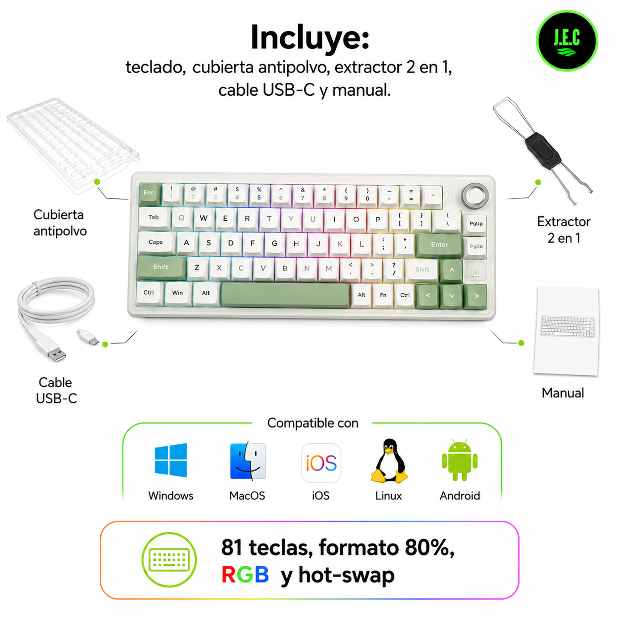Teclado Mecánico RK Royal Kludge R75 Español RGB Hot Swap profesional-5
