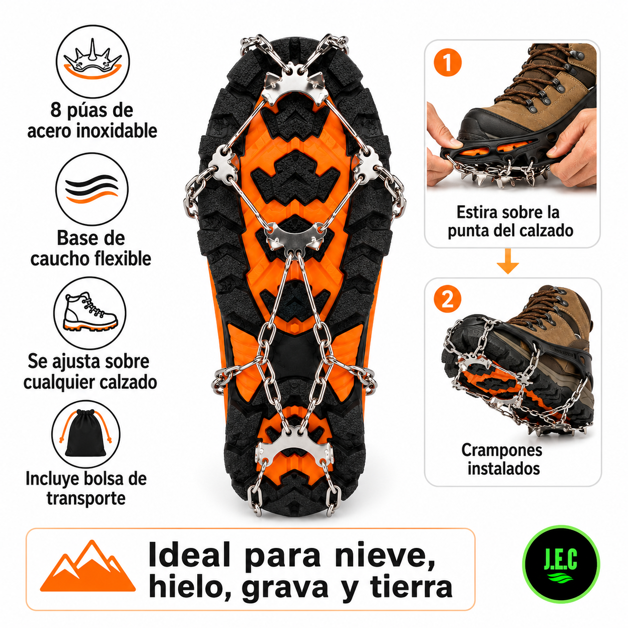 Crampones de 8 Puntas de Acero Inoxidable para Nieve y Hielo-5