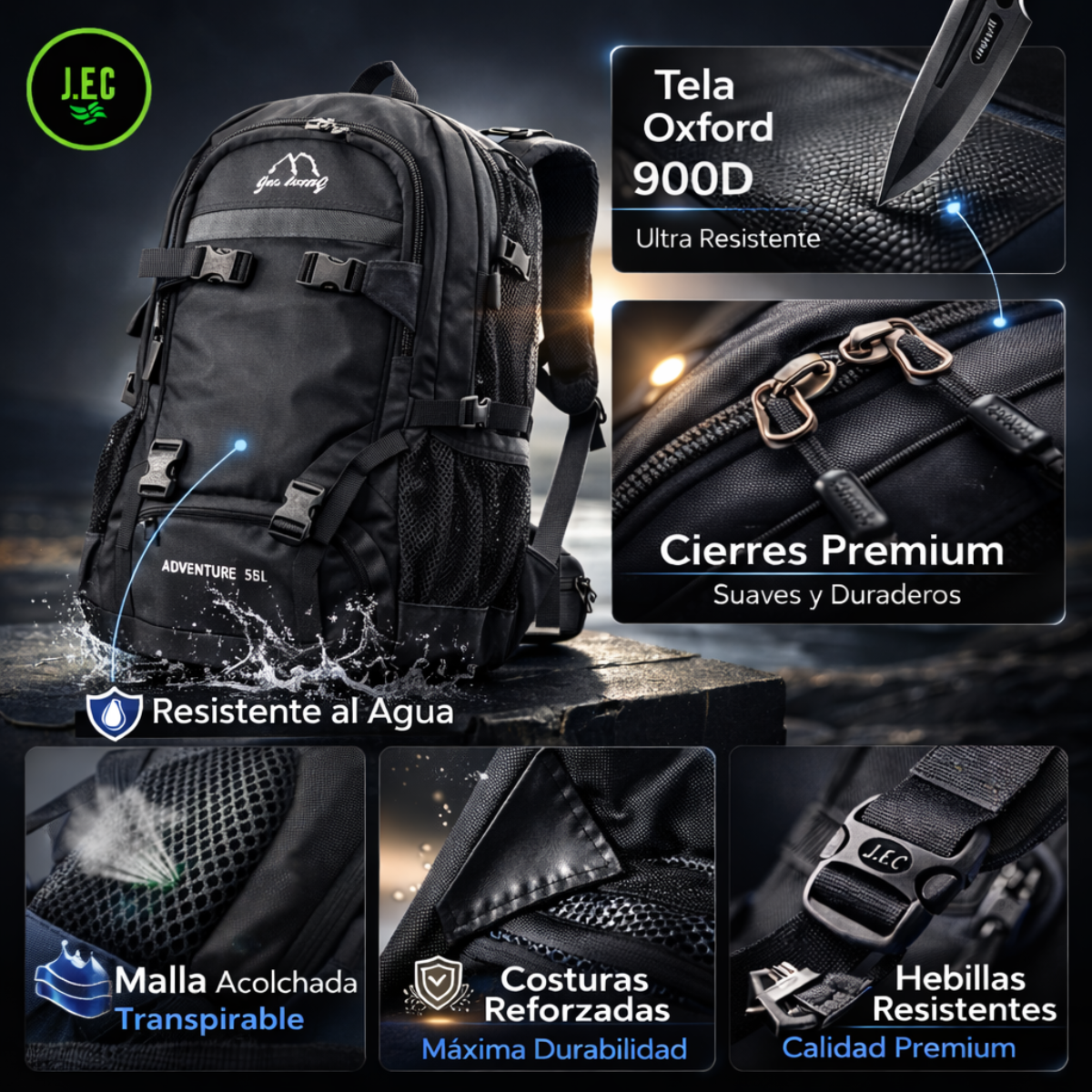 Mochila Trekking Adventure 55L Viaje y Camping Ergonómica-2