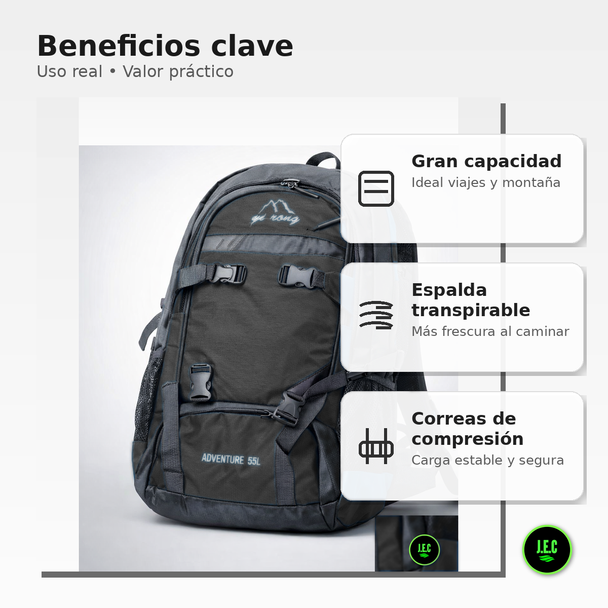 Mochila Trekking Adventure 55L Viaje y Camping Ergonómica-5