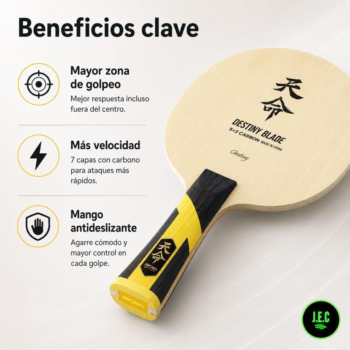 Pala de Madera Ping Pong 7 Capas Carbono Profesional Sin Goma-2