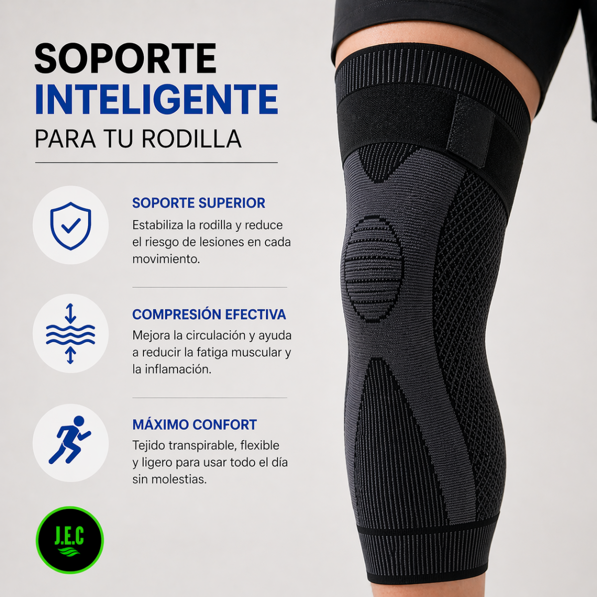 Rodillera De Compresión Deportiva, Pierna Completa Ajustable.-2