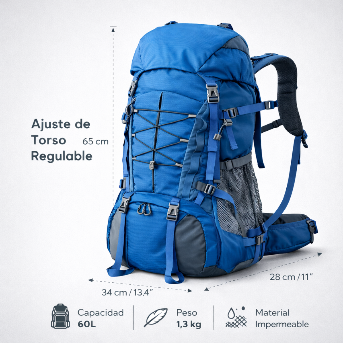 Mochila Trekking 60L Ajustable Ergonómica Gran Capacidad-3